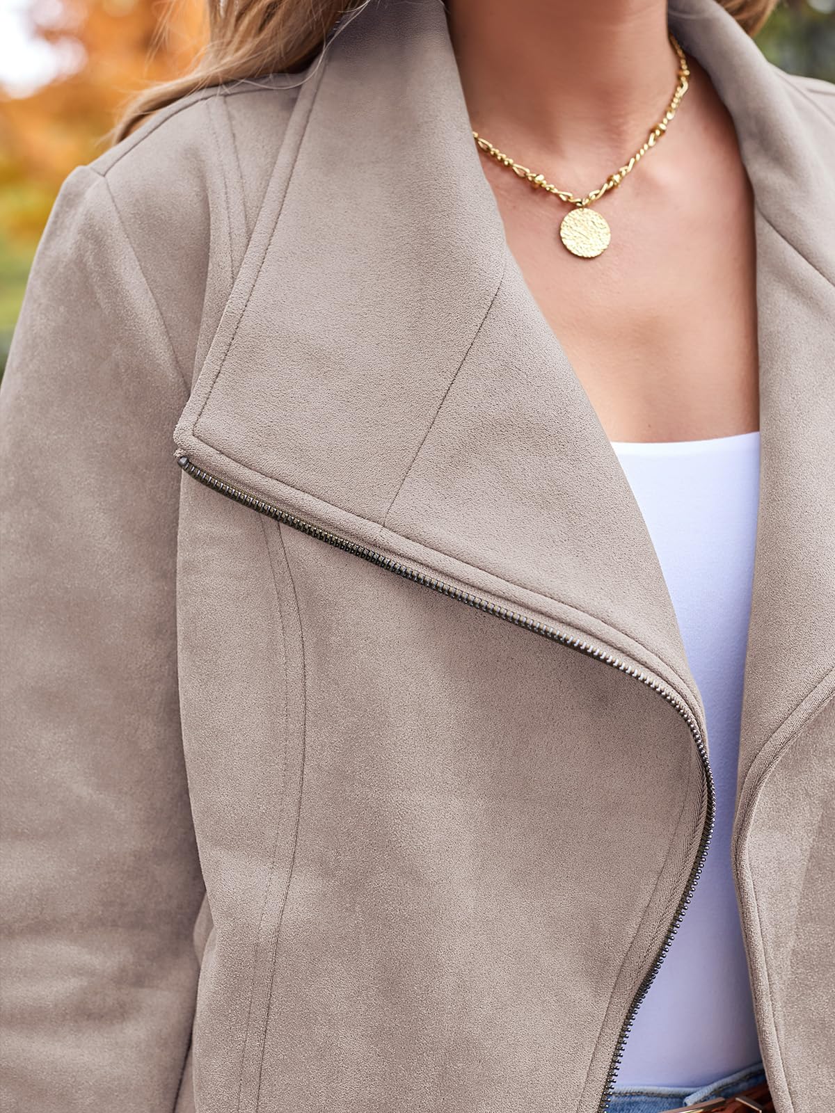 AUTOMET Women's Faux Suede Leather Jacket Cropped Open Front Cardigan Buttery Soft Lightweight Fall Coat Apricot S