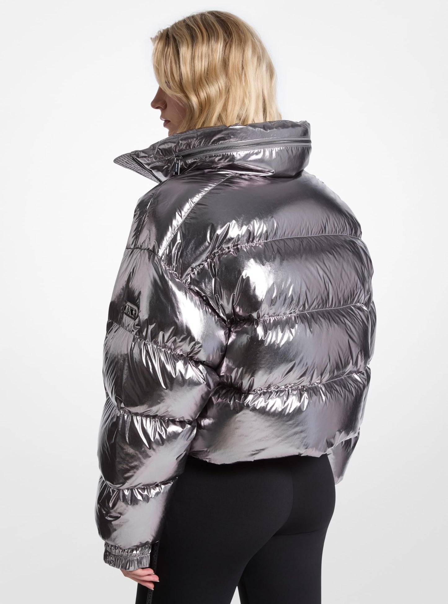 Michael Kors Women's Metallic Short Down Jacket, Gunmetal, XX-Large
