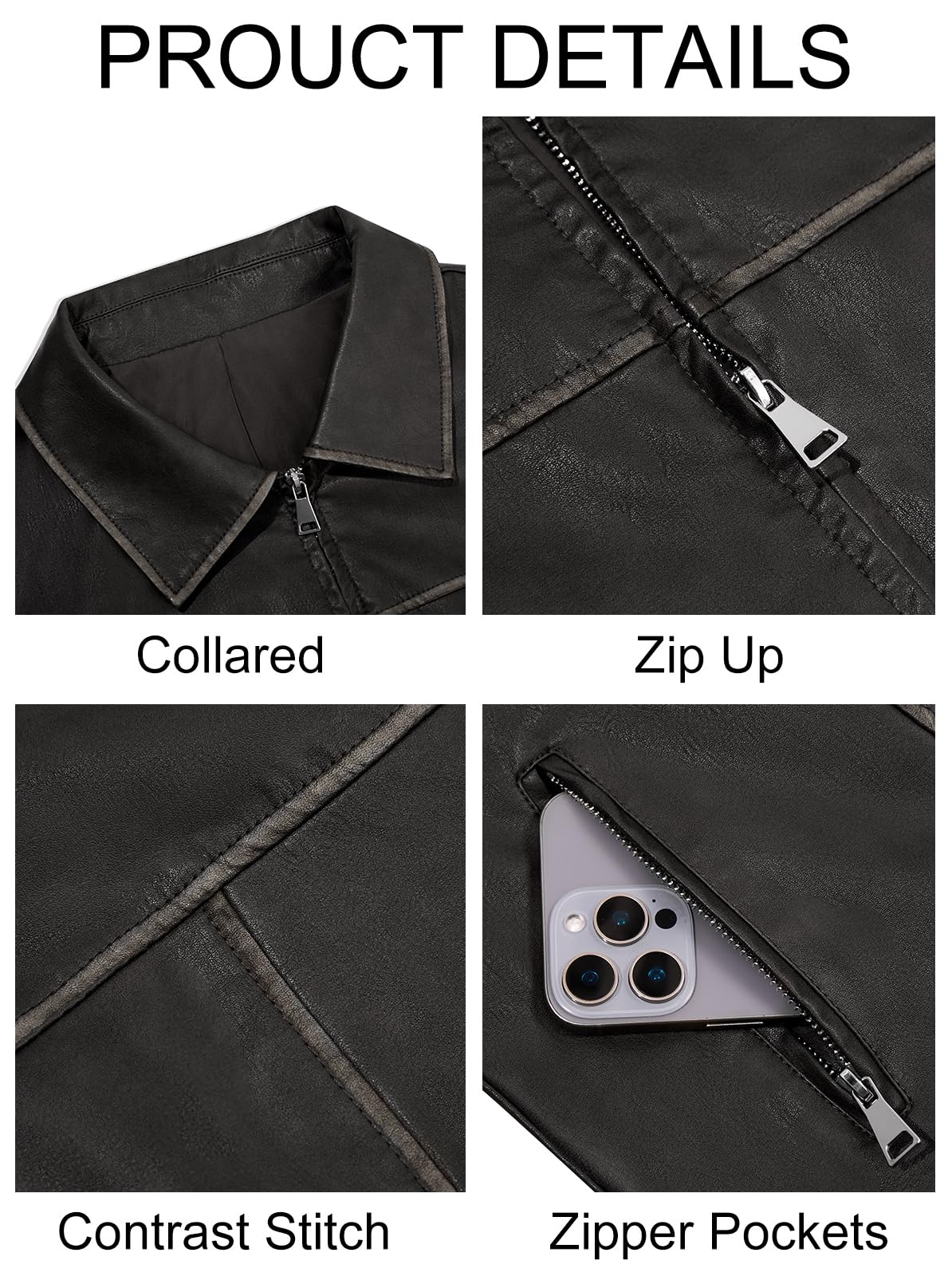 Yousify Womens Faux Leather Jacket Casual Zip Up Motorcycle Long Sleeve Collared Spring Cropped Coats with Pockets