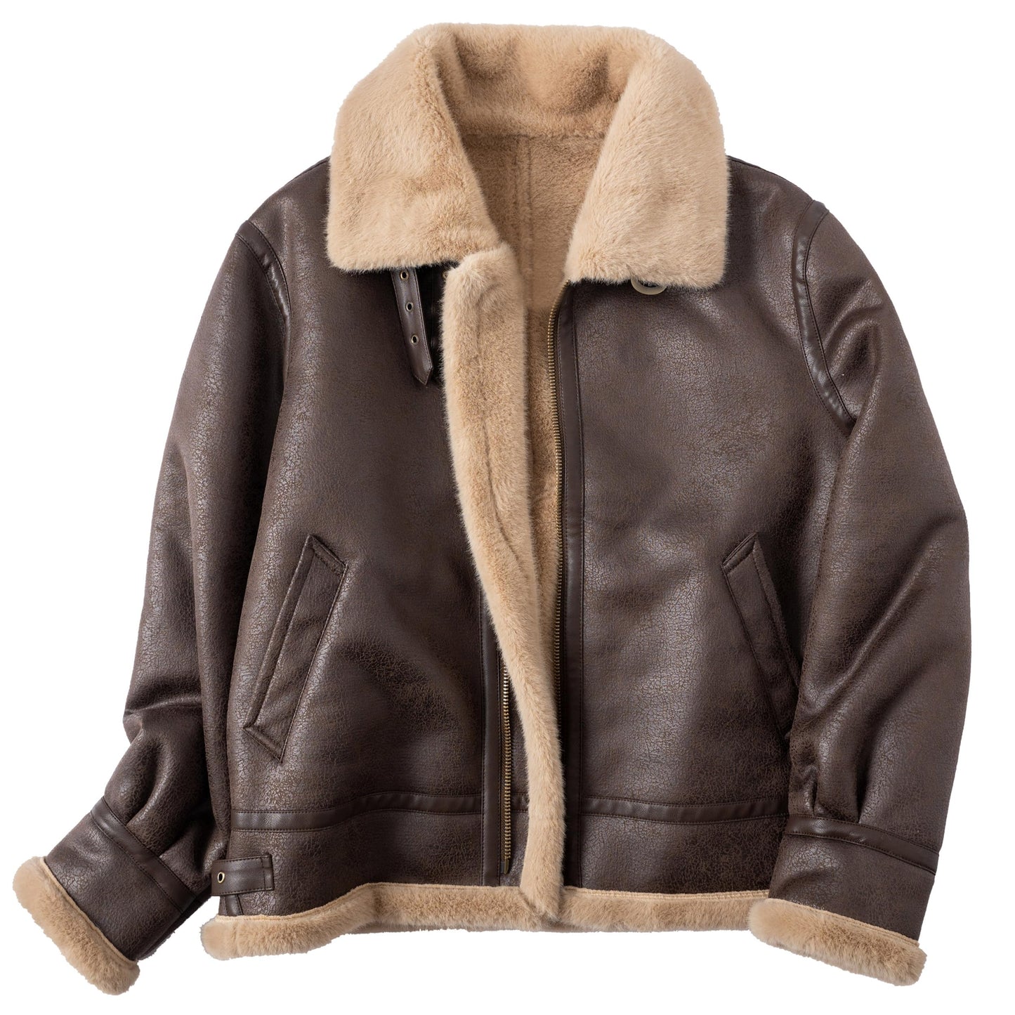 Mifidy Mens Leather Jacket, Brown Motorcycle Bomber Jacket Leon Comfort Fur Shearling Flight Breathable Durable Comic Con Cosplay Coat Birthday Gift Small