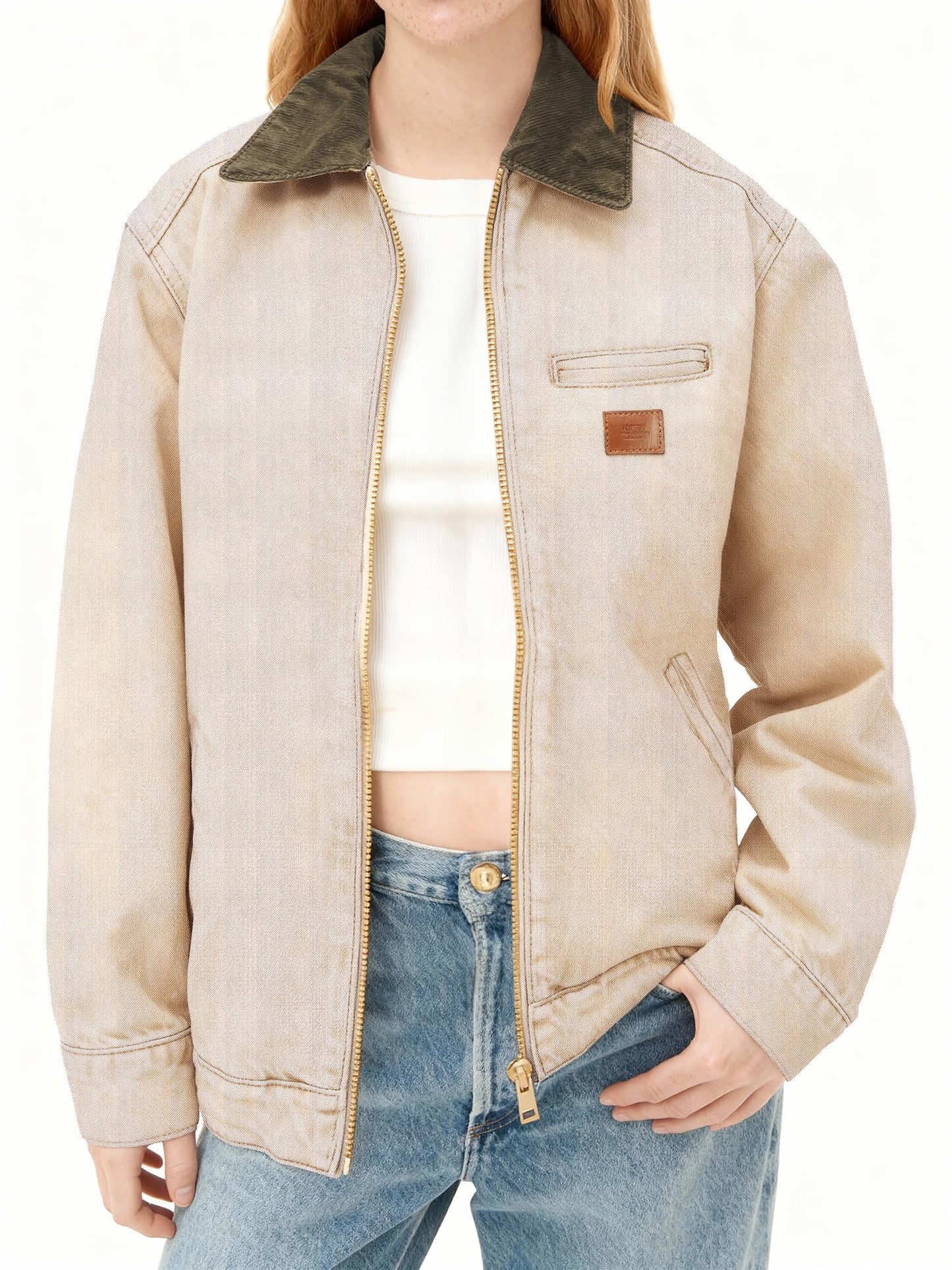 EMMIOL Barn Jean Jacket for Women Zipper 2026 Clean Fit Long Sleeve Denim Jackets