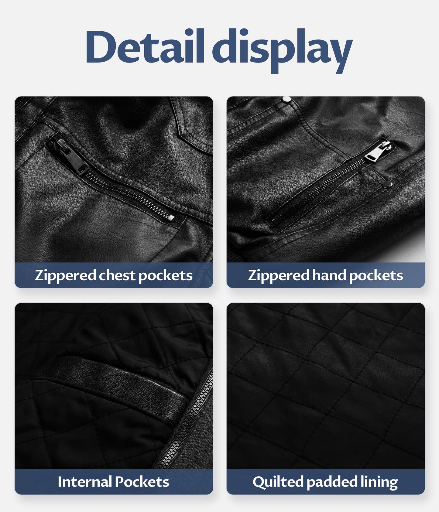 CREATMO US Men's Faux Leather Jacket Vintage Motorcycle Jacket Stand Collar Bomber Jacket Black M