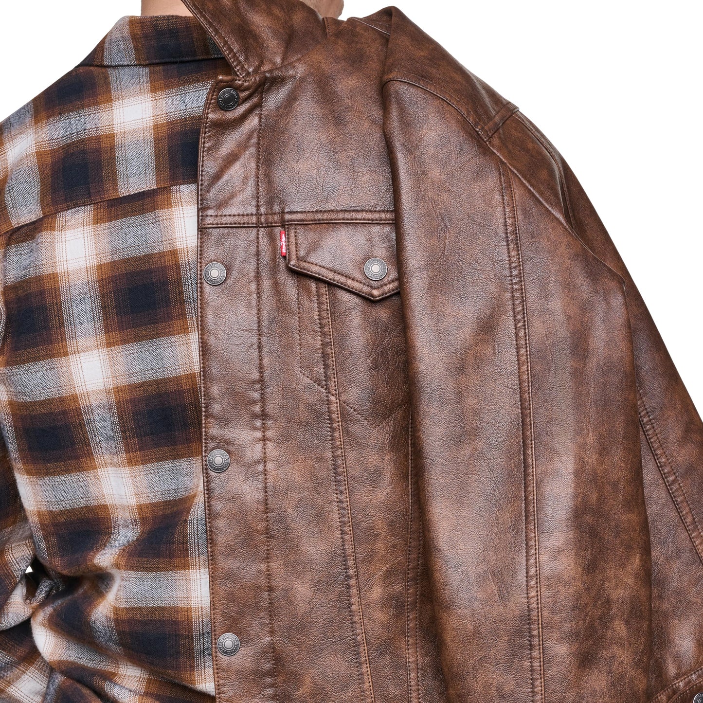 Levi's Men's Faux Leather Classic Trucker Jacket, Caramel, Large
