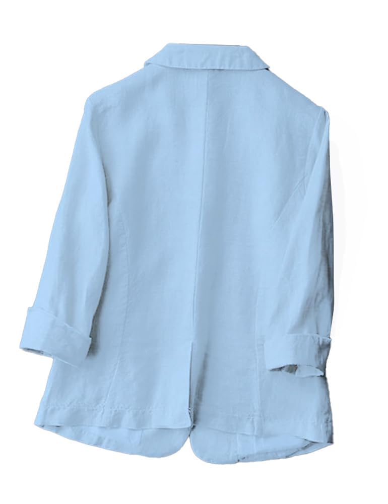Light Blue Linen Blazer Women Summer Spring Jackets for Women 2026 Casual 3/4 Sleeve Lightweight Business Work Clothes Linen Tops (Light Blue, M)