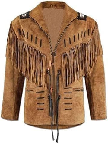 The Orchid Native American Style Suede Leather Fringe Jacket, Mountain Man Warshirt, Buckskin, Mustard Yellow (US, Alpha, 5X-Large, Regular, Regular, Brown Suede)