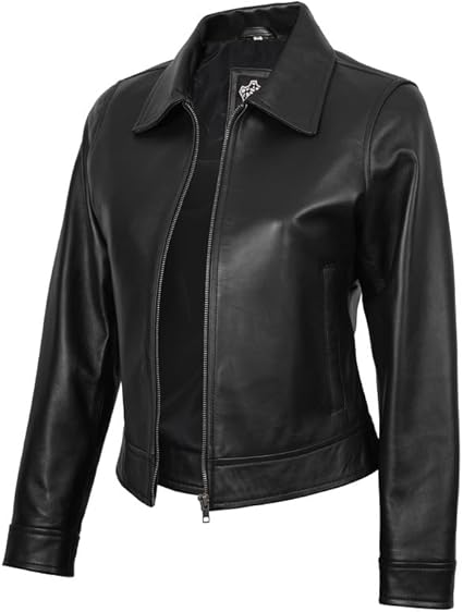 Blingsoul Shirt Style Real Lambskin Leather Jacket for Women | [1330965] Mike Black, XL
