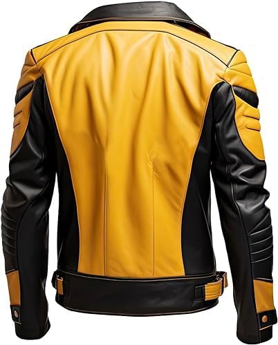GOKTOG Men's Biker Multi Color Leather Jacket, Leather Biker Jacket for Men, Faux Leather Biker Bomber Jacket (US, Alpha, 3X-Large, Regular, Regular, Black and Yellow)