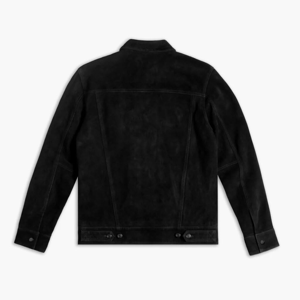 Isaac & David Chicago Vintage Trucker Suede Leather Jacket Men - Denim Biker Cafe Racer Causal Jacket Western Cowboy (US, Alpha, XX-Large, Regular, Regular, Black)
