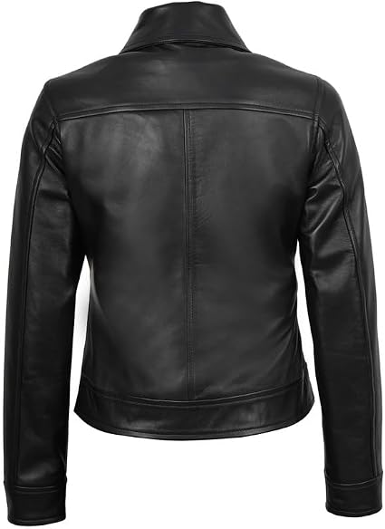 Blingsoul Shirt Style Real Lambskin Leather Jacket for Women | [1330965] Mike Black, XL