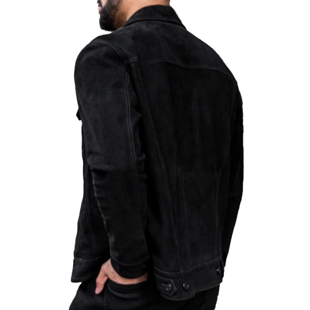 Isaac & David Chicago Vintage Trucker Suede Leather Jacket Men - Denim Biker Cafe Racer Causal Jacket Western Cowboy (US, Alpha, XX-Large, Regular, Regular, Black)