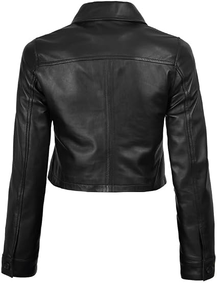 Blingsoul Trendy Short Real Lambskin Womens Leather Jacket | [1329303] Mable Black, M