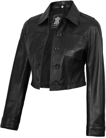 Blingsoul Trendy Short Real Lambskin Womens Leather Jacket | [1329303] Mable Black, M