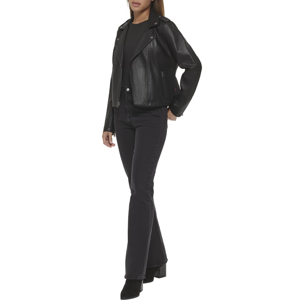 Levi's Women's Faux Leather Classic Motorcycle Jacket (Regular and Plus Sizes), BLACK, Medium