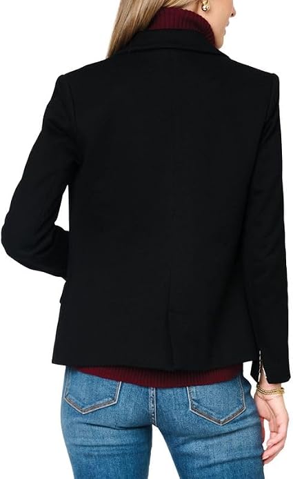 GIBSONLOOK Knit Moto Jacket, Lightweight Stretch Cotton Blend Biker Jacket, Business Casual Outfits for Women, Black- L