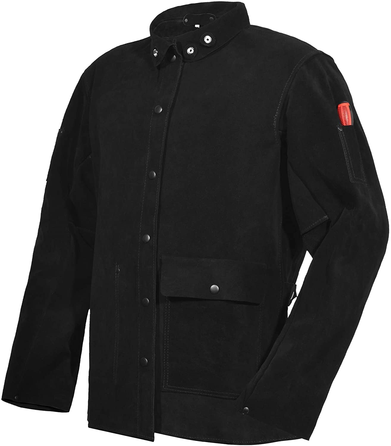 Black Leather Welding Jacket, Heavy Duty FR Heavy Duty Split Cowhide Leahter (Medium, m)