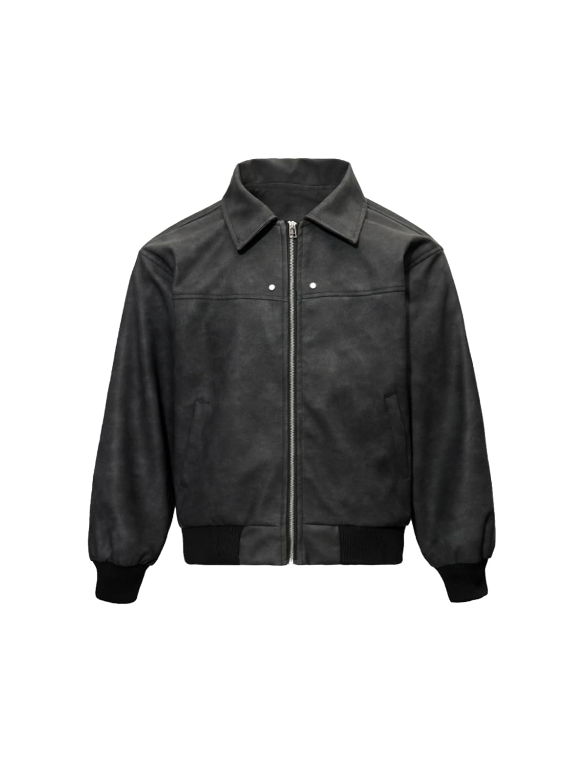 Fullneat Men’s Faux Leather Bomber Jacket Boxy Vintage Motorcycle Moto Coat Black Jacket Unisex Streetwear Zip Up Biker Outerwear Fashion Trendy Outfits for Men Women Casual Daily Wear Black M