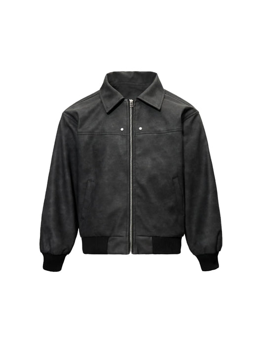 Fullneat Men’s Faux Leather Bomber Jacket Boxy Vintage Motorcycle Moto Coat Black Jacket Unisex Streetwear Zip Up Biker Outerwear Fashion Trendy Outfits for Men Women Casual Daily Wear Black M