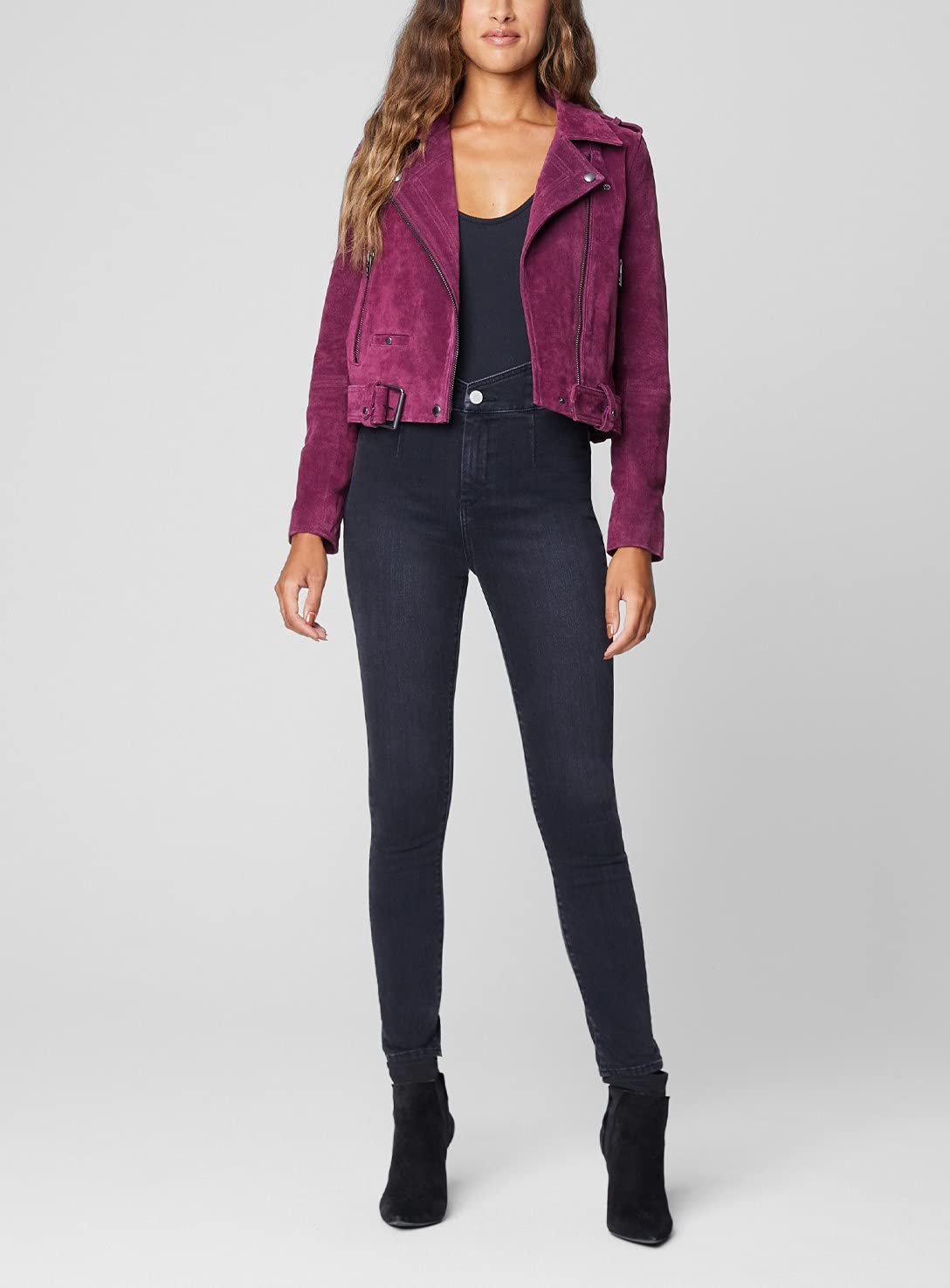 [BLANKNYC] womens Luxury Clothing Cropped Suede Leather Motorcycle Jackets, Comfortable & Stylish Coats, Wild Diamond, X-Small