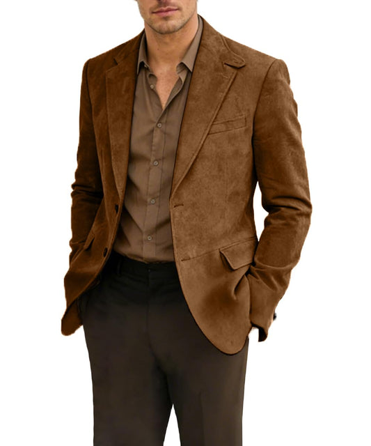 Mens Brown Blazer Casual Suede Vintage Jacket for Winter Sport Coat Faux Lesther Suit for Wedding Dinner M