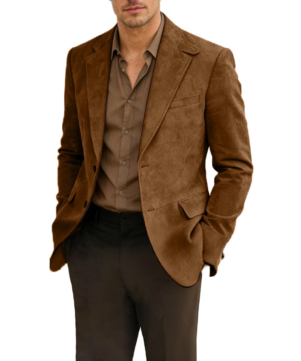 Brown Blazer for Men Casual Suede Jacket for Mens Winter Sport Coat XL