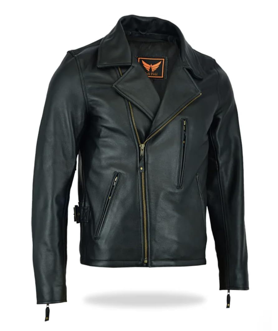 TackField Men's Premium Motorcycle Cowhide Leather Jacket - Heavy Duty Biker Club Style Jacket (US, Alpha, XX-Large, Regular, Regular, Black)