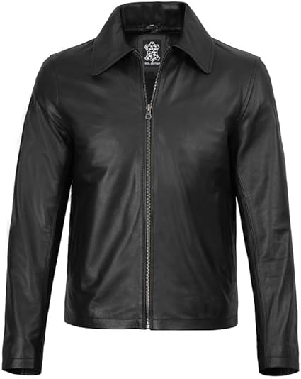 Decrum Black Leather Jacket Men - Cowhide Leather Jacket Men | [12315285] Earl Cowhide,XL