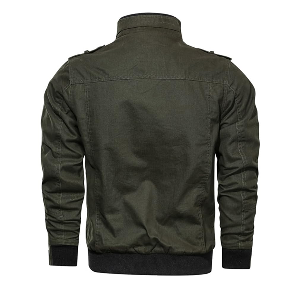 Oymyakon Men's Casual Military Jacket Stand Collar Jackets Coats Cotton Bomber Jackets with Shoulder Straps Army Green-L