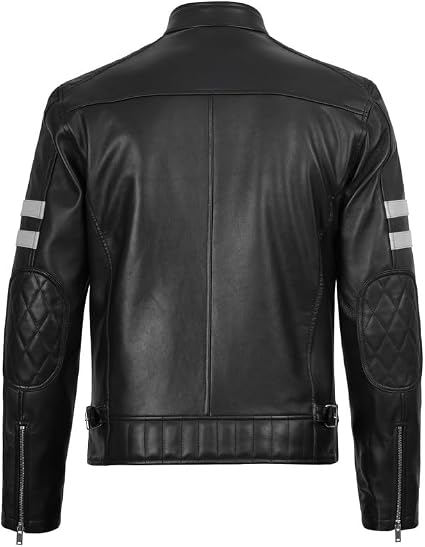 Blingsoul Genuine Leather Biker Jacket Men | [1130776] Gilbert Black & White Stripe, 2XL