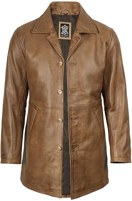 Blingsoul Long Leather Jacket Men [1501486] Super Light Brown, (2XL)