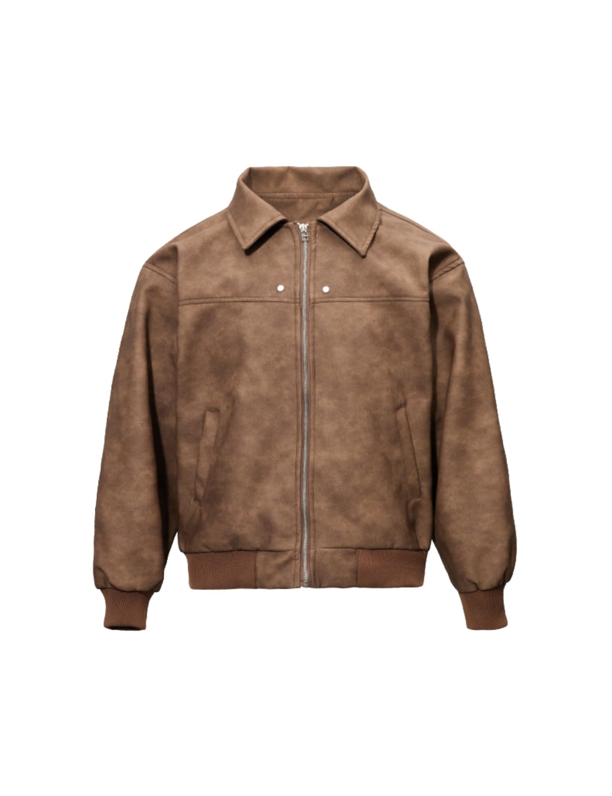 Fullneat Men’s Faux Leather Bomber Jacket Boxy Vintage Motorcycle Moto Coat Black Jacket Unisex Streetwear Zip Up Biker Outerwear Fashion Trendy Outfits for Men Women Casual Daily Wear Brown L