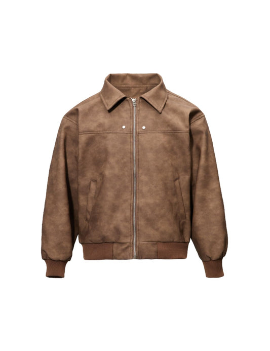 Fullneat Men’s Faux Leather Bomber Jacket Boxy Vintage Motorcycle Moto Coat Black Jacket Unisex Streetwear Zip Up Biker Outerwear Fashion Trendy Outfits for Men Women Casual Daily Wear Brown L