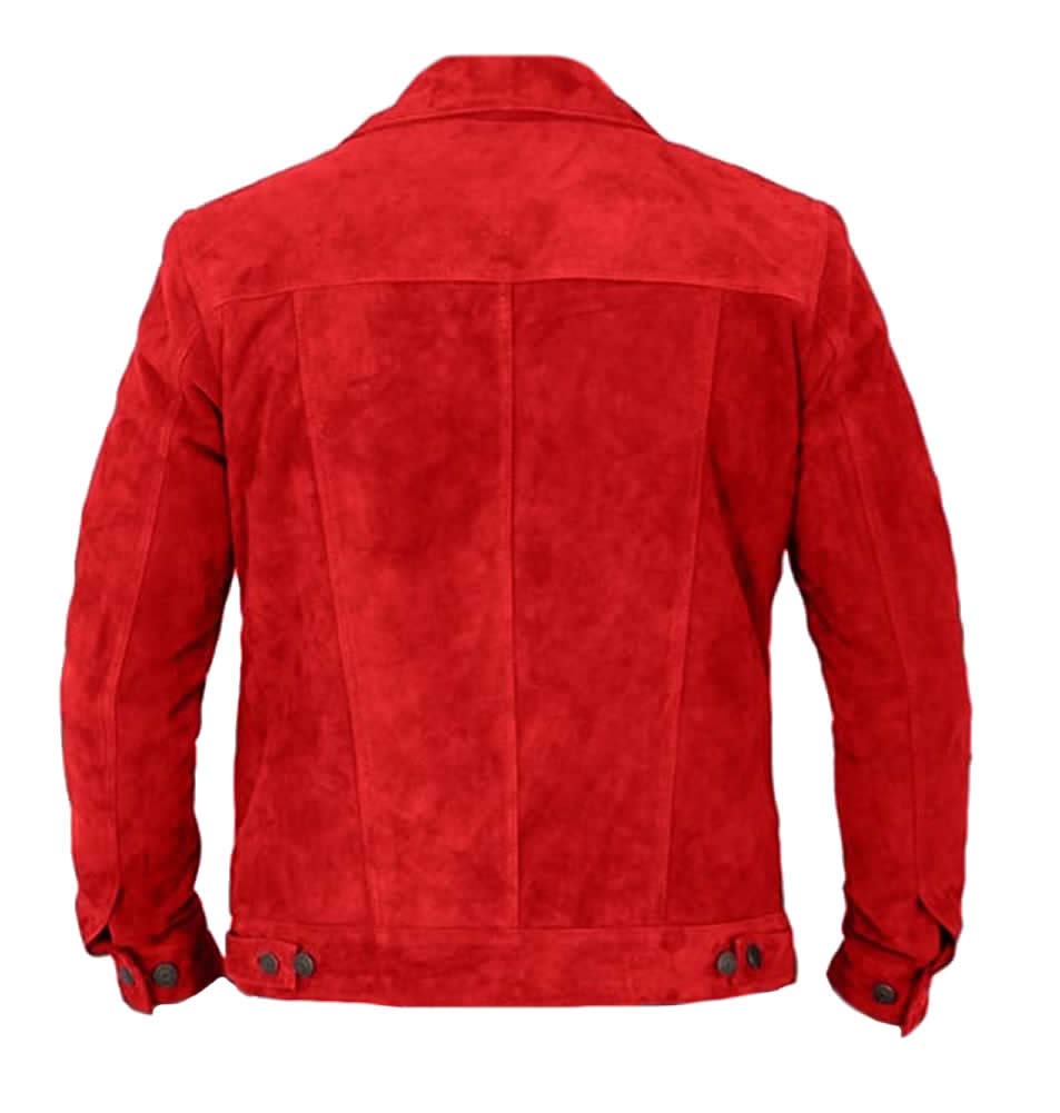 Classyak Men's Fashion Stylish Suede Leather Jacket Red Large