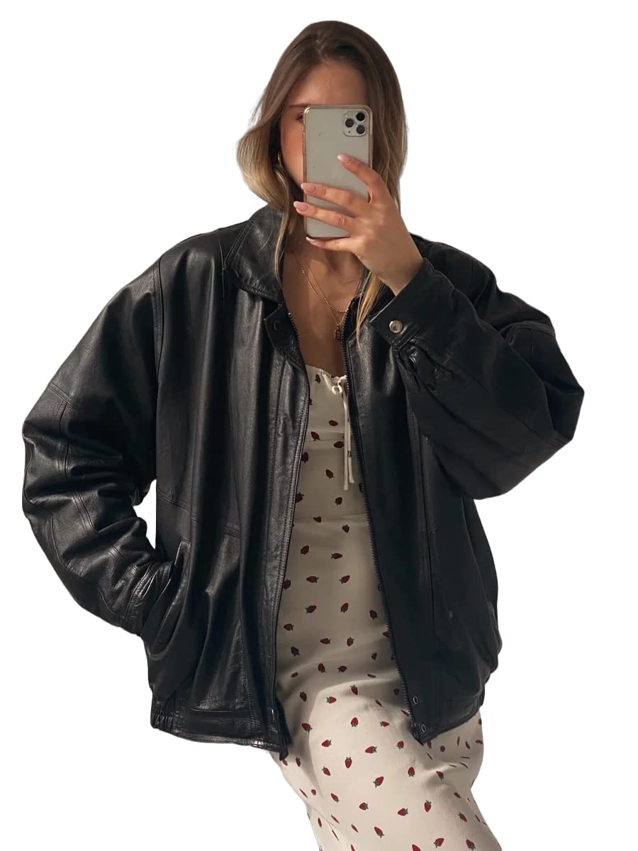 Women 90s oversize style bomber jacket,Y2K leather black fashion faux blazer F1 rising sun summer classic jacket