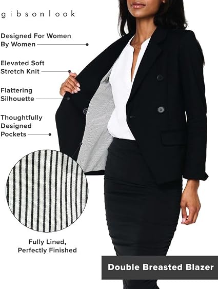 GIBSONLOOK Knit Moto Jacket, Lightweight Stretch Cotton Blend Biker Jacket, Business Casual Outfits for Women, Black- L