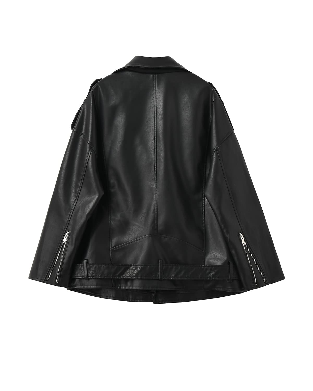 LY VAREY LIN Women Faux Leather Jacket Lapel Collar Motorcycle Zip Up Long Sleeve Motor Biker Short Coat Jacket (2123Black, L)