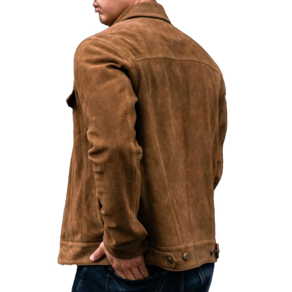 Isaac & David Chicago Vintage Trucker Suede Leather Jacket Men - Denim Biker Cafe Racer Causal Jacket Western Cowboy (US, Alpha, 3X-Large, Regular, Regular, Dusty)
