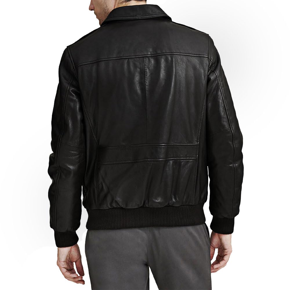 Crafter Men's Classic A2 Aviator WWII Flying Tiger Leather Jacket - Pilot Bomber Leather Jacket With Shirt Collar For Men (US, Alpha, Large, Regular, Regular, Black)