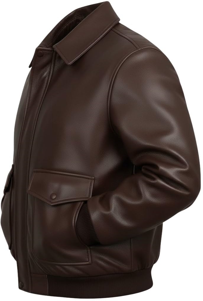 Men's A2 Aviator Bomber Leather Jacket - US Air Force A-2 Military Flight Pilot WWII Real Genuine Leather Jacket for men (US, Alpha, Large, Regular, Regular, Dark Brown)