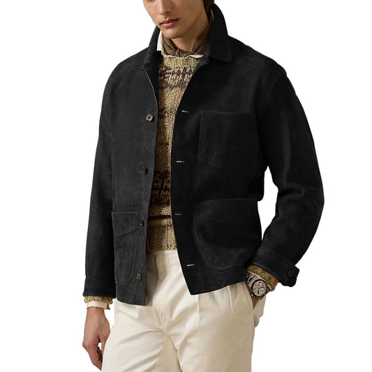 Suede Leather Jacket Men – Real Lambskin Suede Casual Leather Jackets For Men - Mens Suede Jacket (US, Alpha, Large, Regular, Regular, Black)