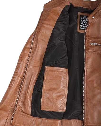 Blingsoul Disc Cafe Racer Leather Jacket For Women | [1313714] Cafe Racer Tan, L