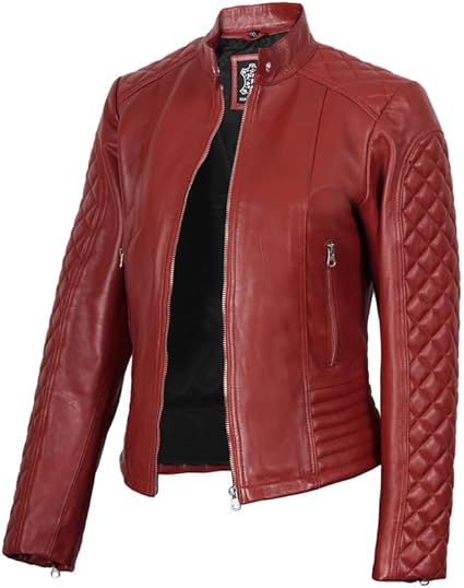 Decrum Disc Red Leather Jackets for Women - Quilted Jacket | [1303437] Red Andria, 3XL