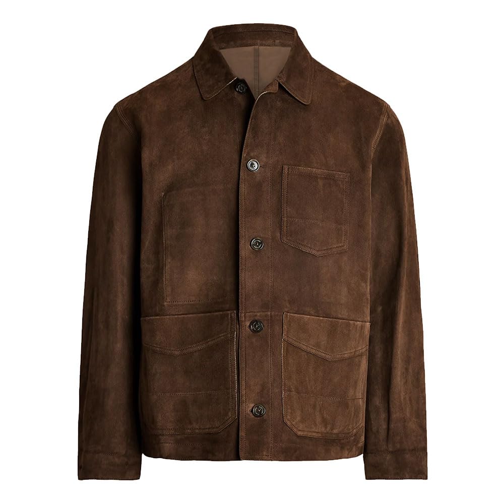 Suede Leather Jacket Men – Real Lambskin Suede Casual Leather Jackets For Men - Mens Suede Jacket (US, Alpha, Small, Regular, Regular, Brown)