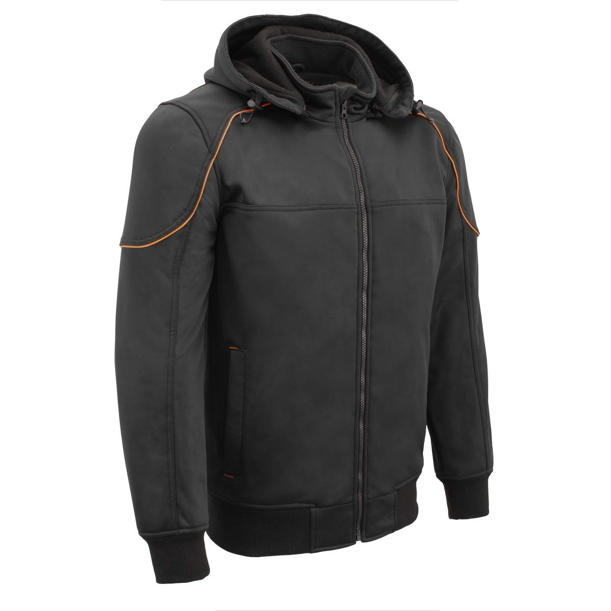 Milwaukee Leather MPM1764 Men's Black Soft Shell CE Armored Motorcycle Racing Style Hoodie Jacket w/Detachable Hood - Large