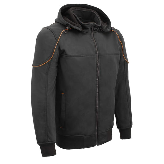 Milwaukee Leather MPM1764 Men's Black Soft Shell CE Armored Motorcycle Racing Style Hoodie Jacket w/Detachable Hood - Large