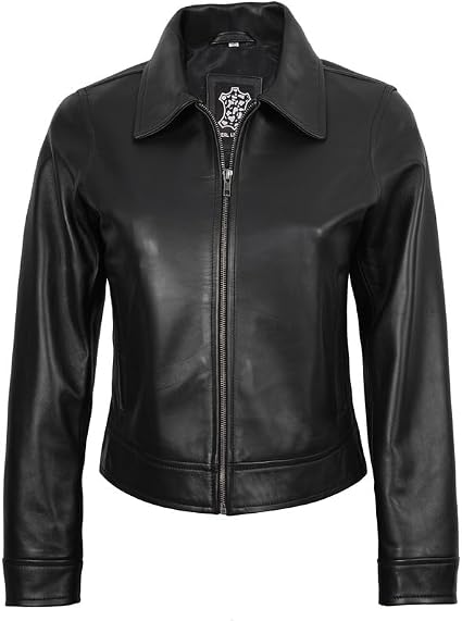 Blingsoul Shirt Style Real Lambskin Leather Jacket for Women | [1330965] Mike Black, XL