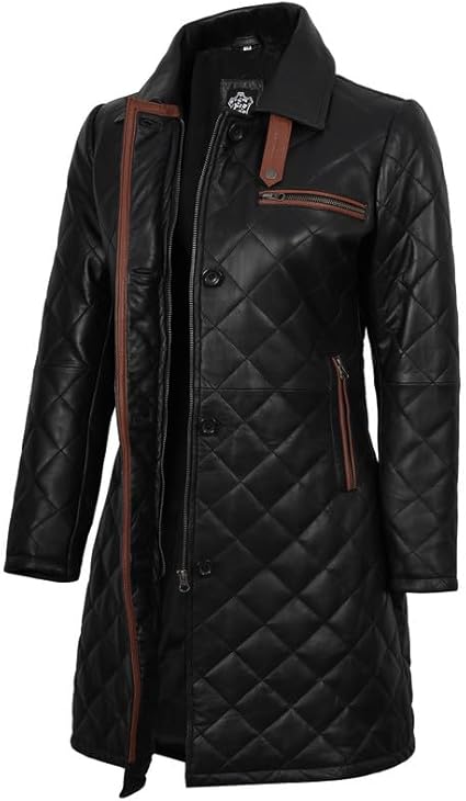 Blingsoul Mid Length Leather Women Coats | [1330953] Glen Black, M
