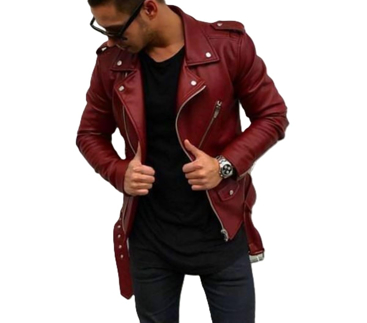 KOLAR CLUB Leather Jacket Men - Real Lambskin Cafe Racer Black Biker Style Casual Leather Jackets For Mens (US, Alpha, Small, Regular, Regular, Maroon)