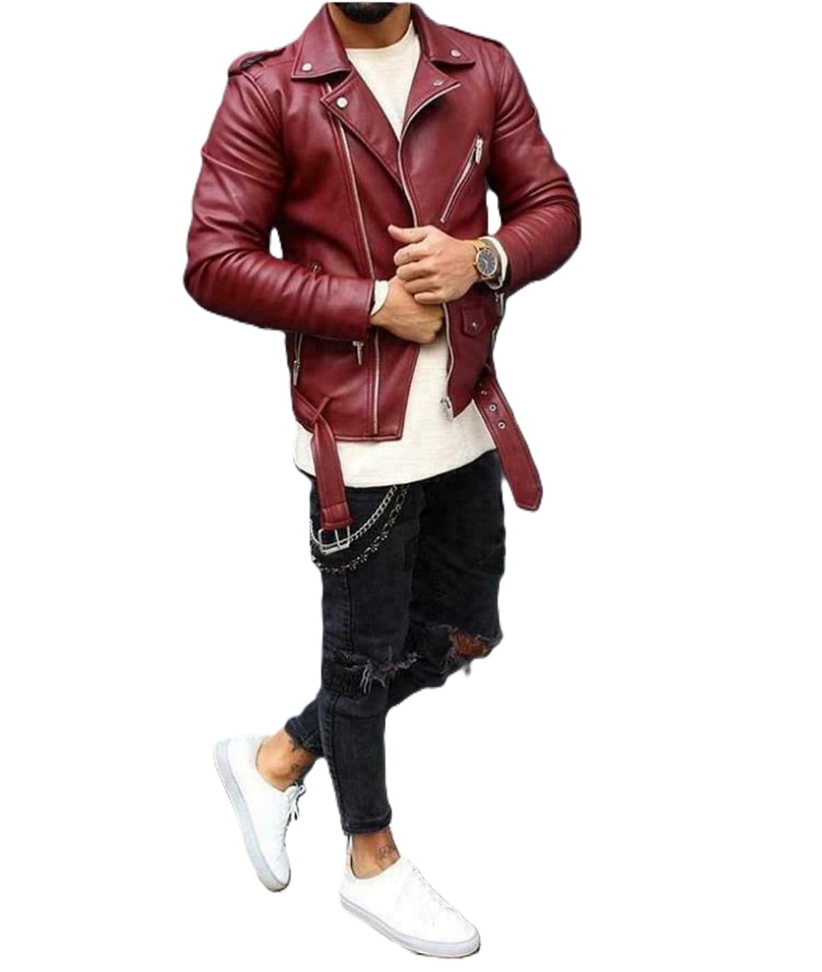 KOLAR CLUB Leather Jacket Men - Real Lambskin Cafe Racer Black Biker Style Casual Leather Jackets For Mens (US, Alpha, Small, Regular, Regular, Maroon)