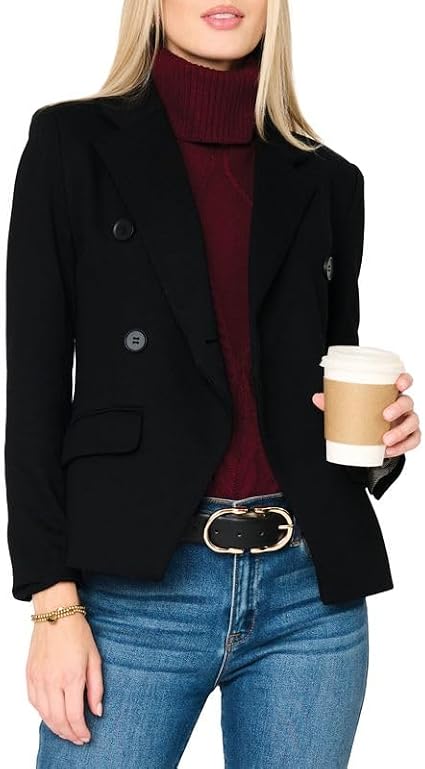 GIBSONLOOK Knit Moto Jacket, Lightweight Stretch Cotton Blend Biker Jacket, Business Casual Outfits for Women, Black- L