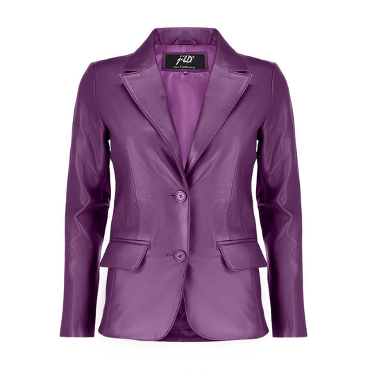 Jild Classic 2-Button Lambskin Leather Blazer Women - Casual Coat Long Sleeves Suit Style Leather Jacket Women (LC-Purple-L)